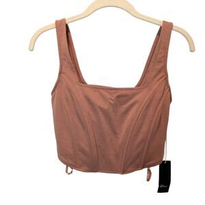 NWT West of Melrose Women's Sz XS Brown Corset Style Crop Top Boning Renn Faire